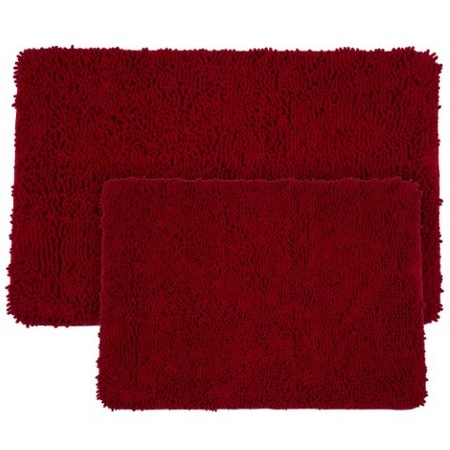 Hastings Home Hastings Home 2 Piece Memory Foam Shag Bath Mat Set - Burgundy 567991RMG